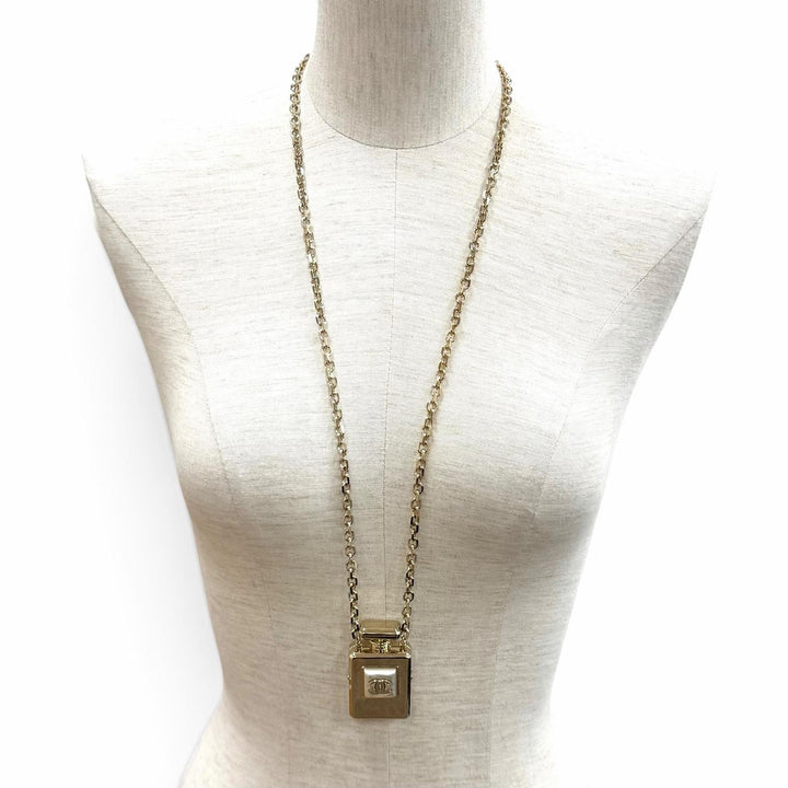 Excellent CHANEL Necklace COCO Mark Perfume Bottle Rocket Pendant gold B22S