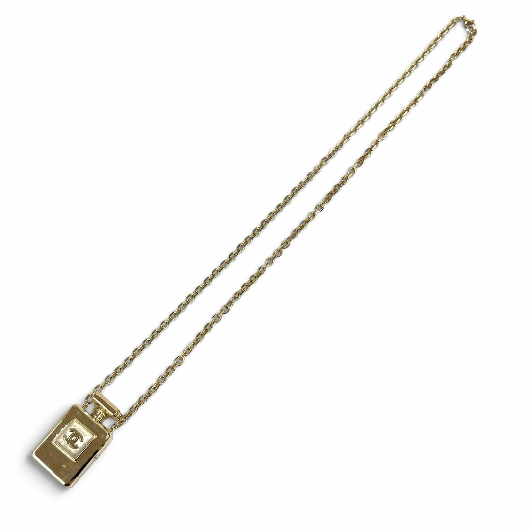 Excellent CHANEL Necklace COCO Mark Perfume Bottle Rocket Pendant gold B22S