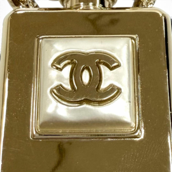 Excellent CHANEL Necklace COCO Mark Perfume Bottle Rocket Pendant gold B22S