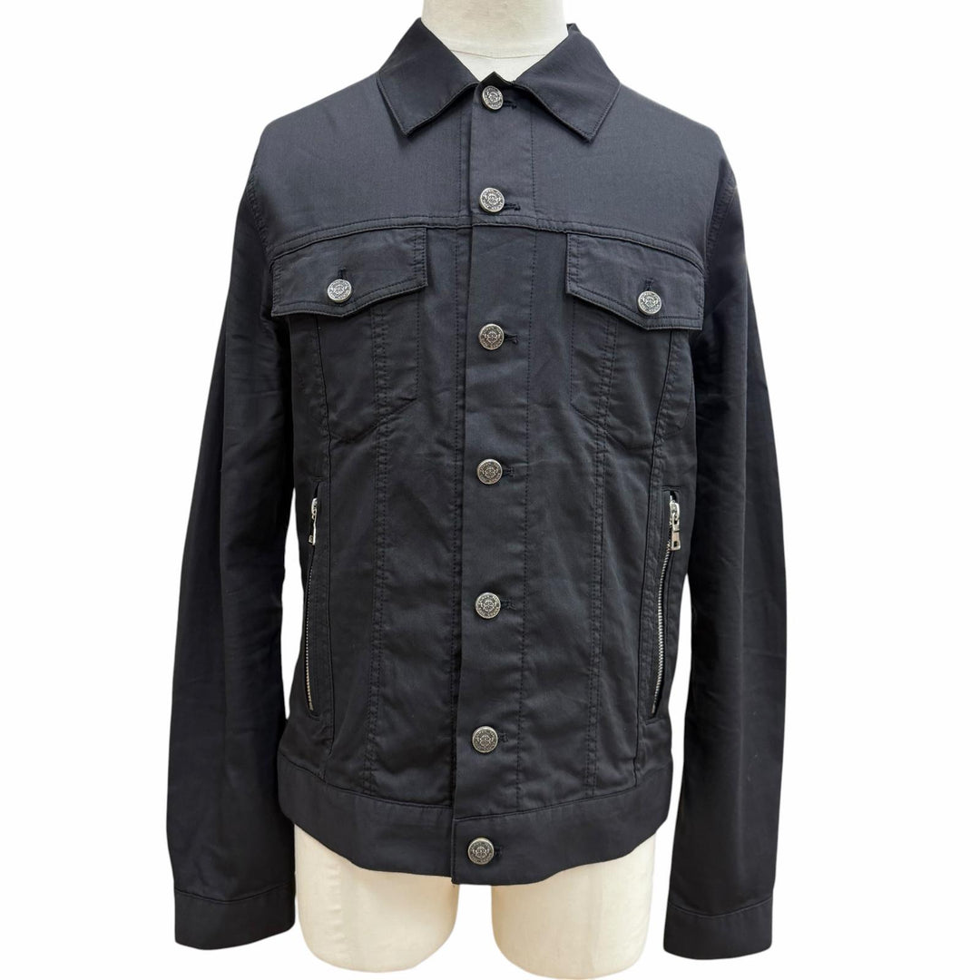 Great BALMAIN Jacket LOGO DENIM SHIRT Back logo print shirt black 46 8639Z100