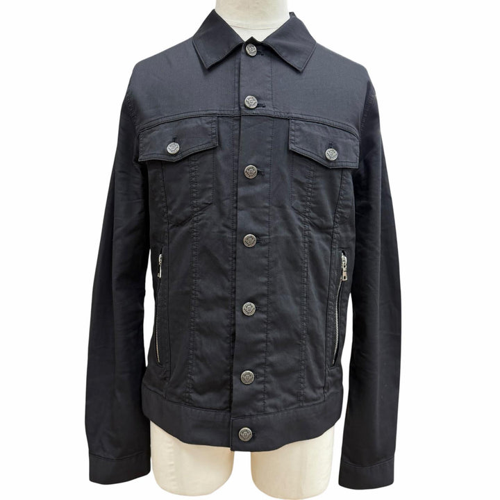 Great BALMAIN Jacket LOGO DENIM SHIRT Back logo print shirt black 46 8639Z100