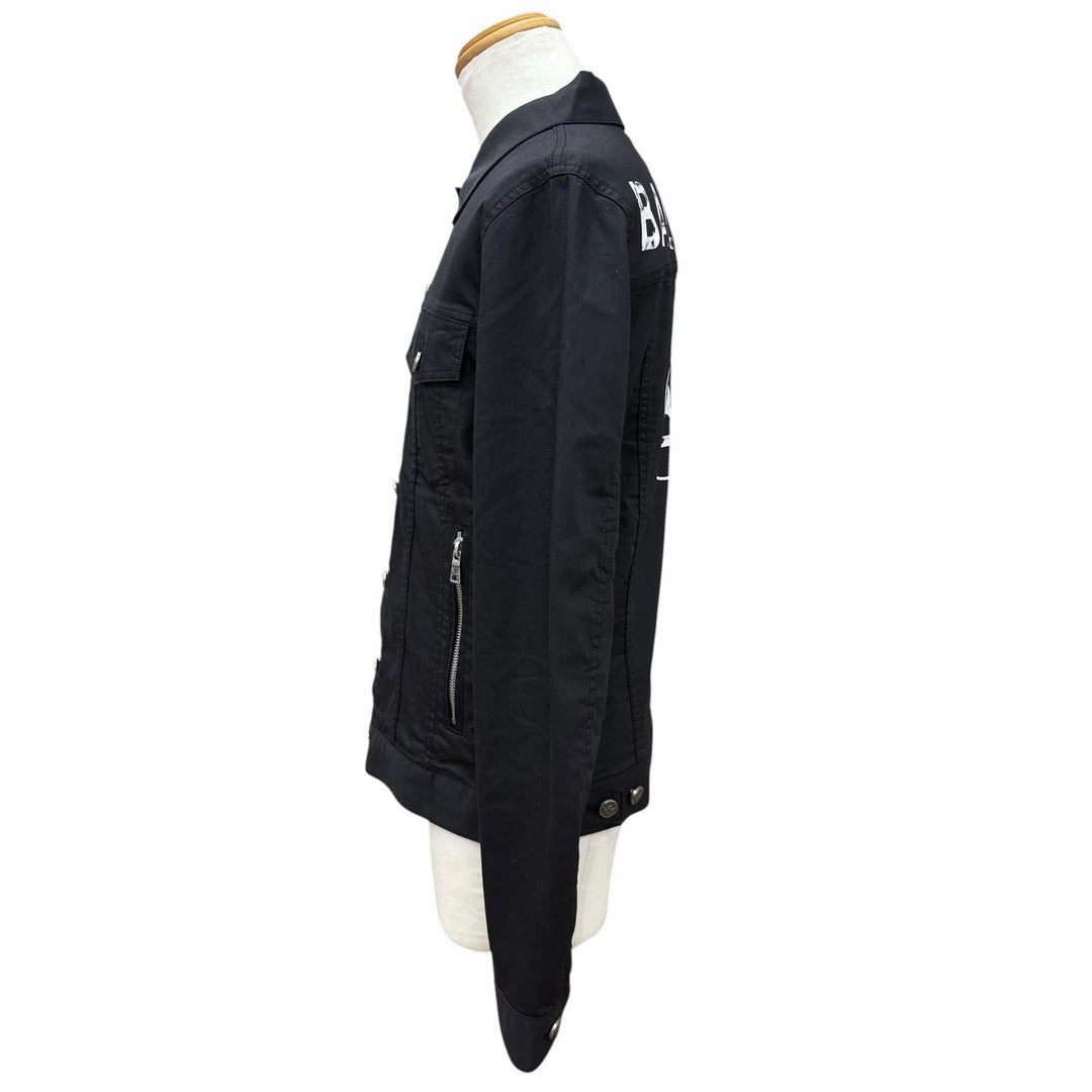 Great BALMAIN Jacket LOGO DENIM SHIRT Back logo print shirt black 46 8639Z100