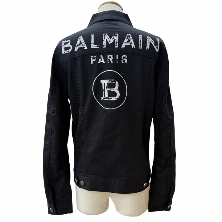 Great BALMAIN Jacket LOGO DENIM SHIRT Back logo print shirt black 46 8639Z100