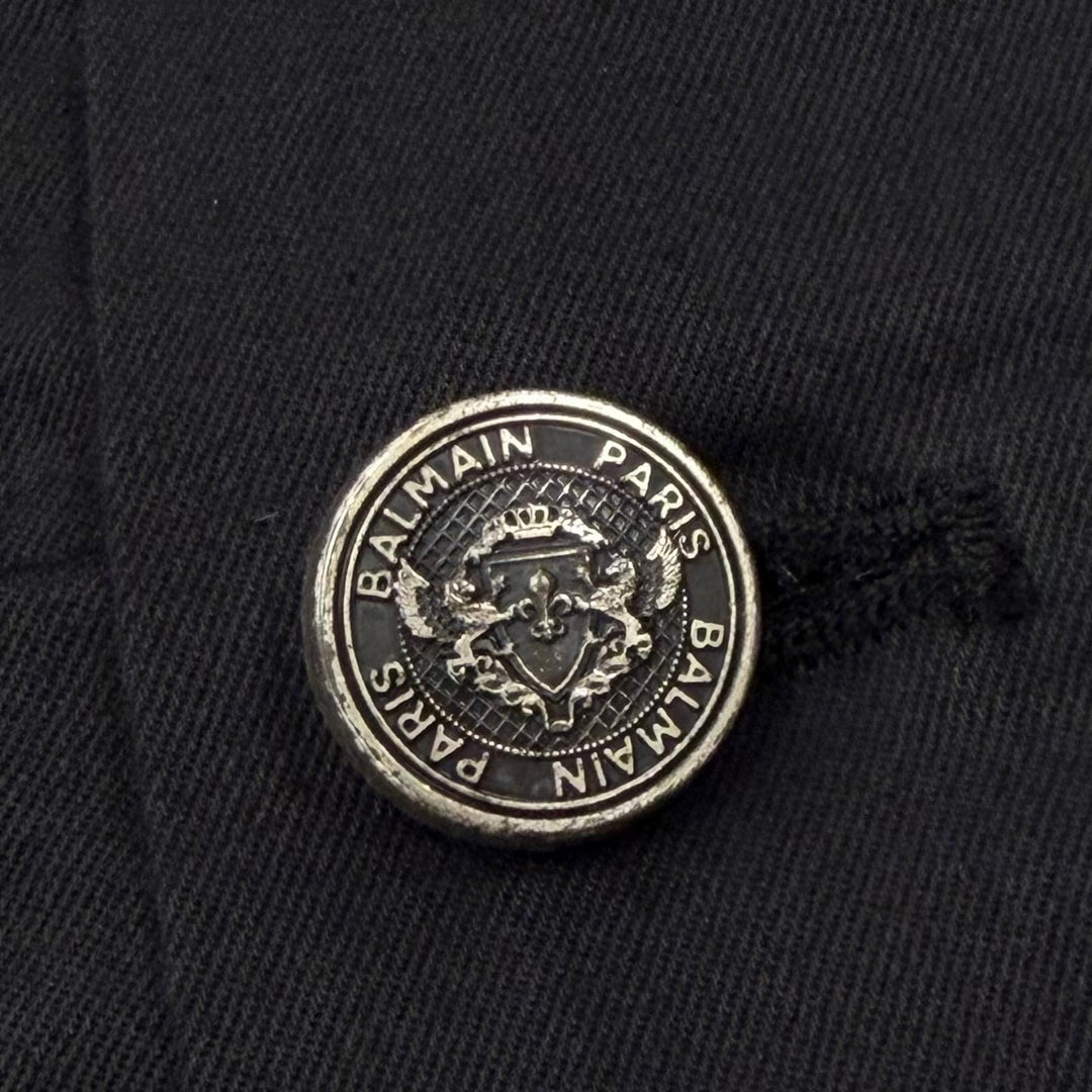 Great BALMAIN Jacket LOGO DENIM SHIRT Back logo print shirt black 46 8639Z100