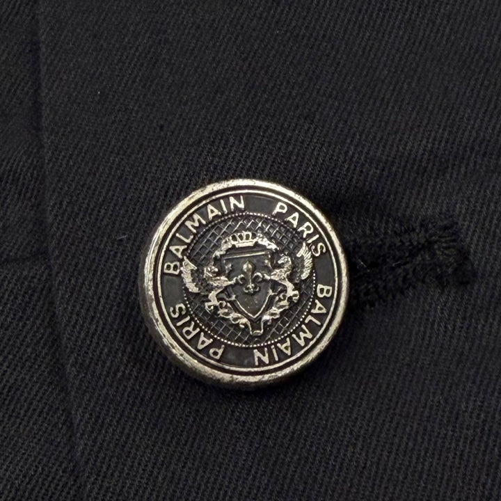 Great BALMAIN Jacket LOGO DENIM SHIRT Back logo print shirt black 46 8639Z100