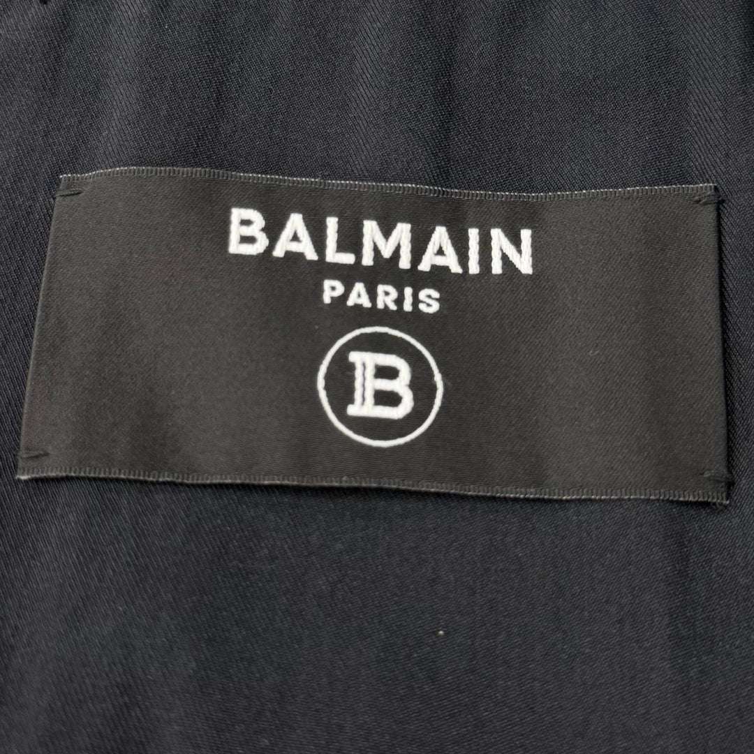 Great BALMAIN Jacket LOGO DENIM SHIRT Back logo print shirt black 46 8639Z100