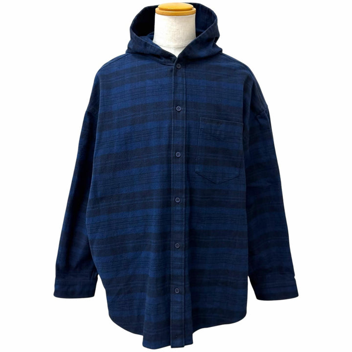 Great BALENCIAGA Long sleeve shirt UNISEX Check Pattern Hooded Jacket Navy