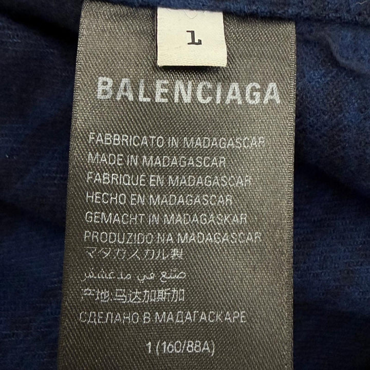 Great BALENCIAGA Long sleeve shirt UNISEX Check Pattern Hooded Jacket Navy