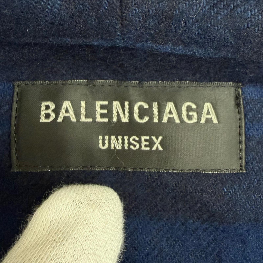 Great BALENCIAGA Long sleeve shirt UNISEX Check Pattern Hooded Jacket Navy
