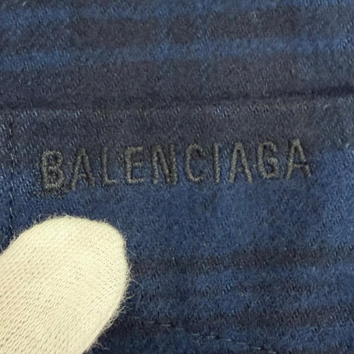 Great BALENCIAGA Long sleeve shirt UNISEX Check Pattern Hooded Jacket Navy