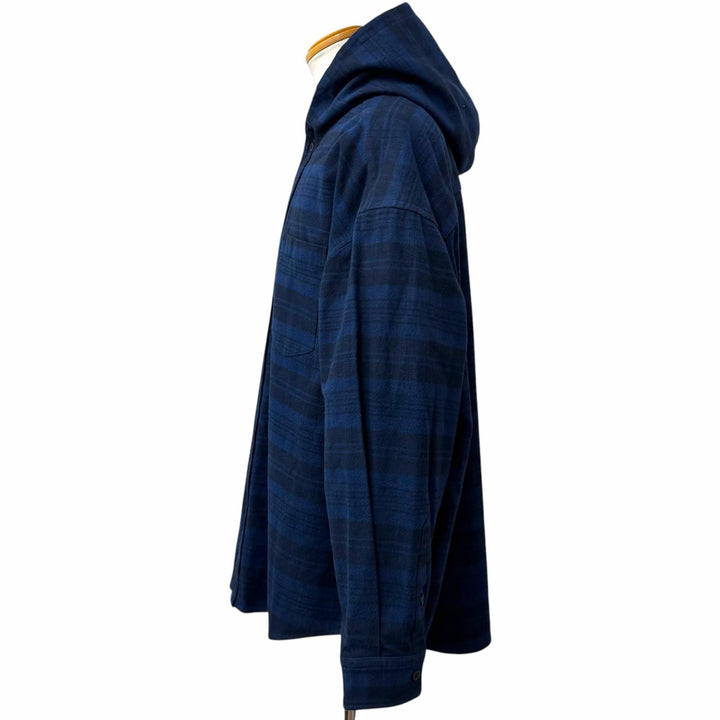 Great BALENCIAGA Long sleeve shirt UNISEX Check Pattern Hooded Jacket Navy