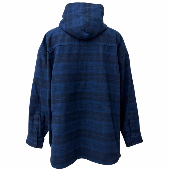 Great BALENCIAGA Long sleeve shirt UNISEX Check Pattern Hooded Jacket Navy