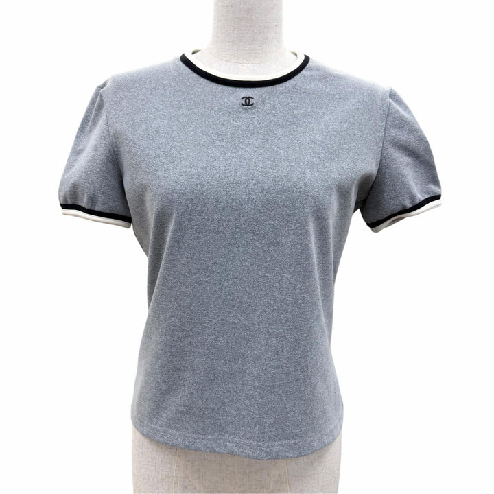 Great CHANEL Short sleeve T-shirt COCO Mark embroidery gray Women 42 98P P10691