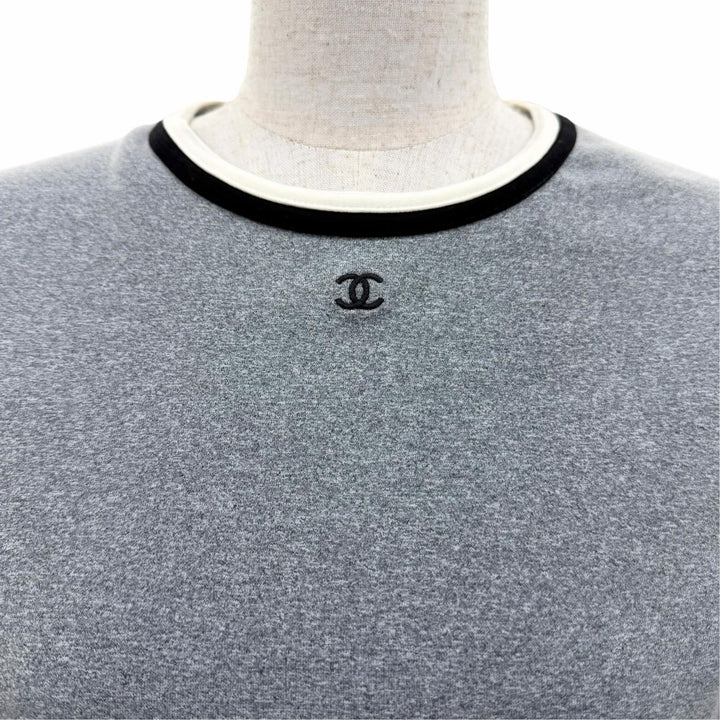 Great CHANEL Short sleeve T-shirt COCO Mark embroidery gray Women 42 98P P10691