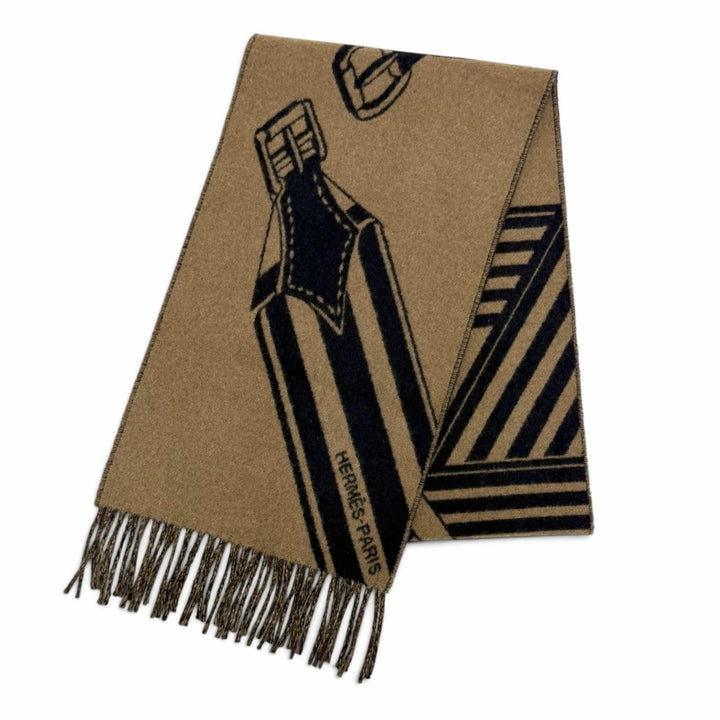 Great HERMES Scarf Sangles en Zigzag fringe Brown cashmere Women