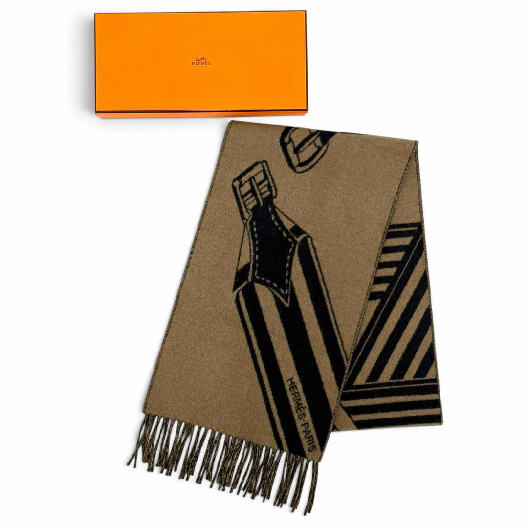 Great HERMES Scarf Sangles en Zigzag fringe Brown cashmere Women