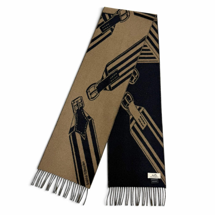 Great HERMES Scarf Sangles en Zigzag fringe Brown cashmere Women