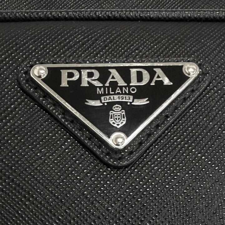 Excellent PRADA Shoulder Bag Triangle logo black Safiano leather mens 2VH170
