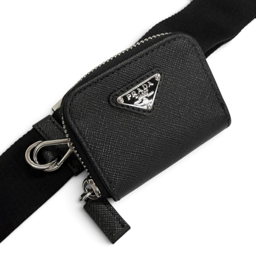 Excellent PRADA Shoulder Bag Triangle logo black Safiano leather mens 2VH170