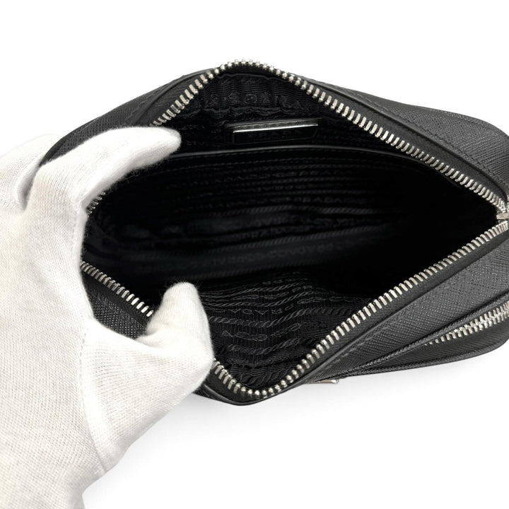 Excellent PRADA Shoulder Bag Triangle logo black Safiano leather mens 2VH170