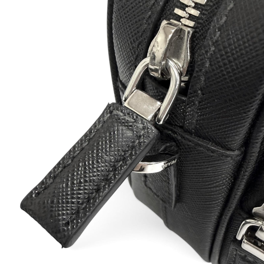 Excellent PRADA Shoulder Bag Triangle logo black Safiano leather mens 2VH170