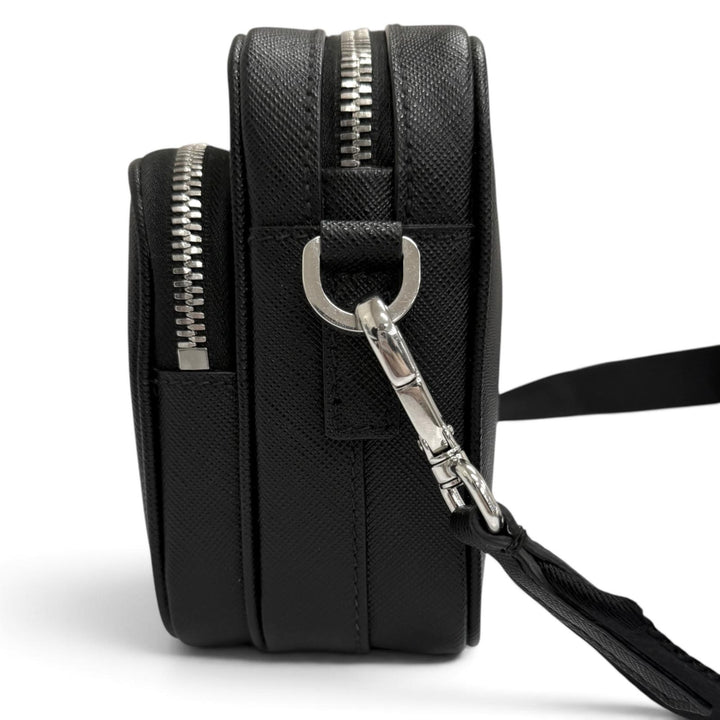 Excellent PRADA Shoulder Bag Triangle logo black Safiano leather mens 2VH170