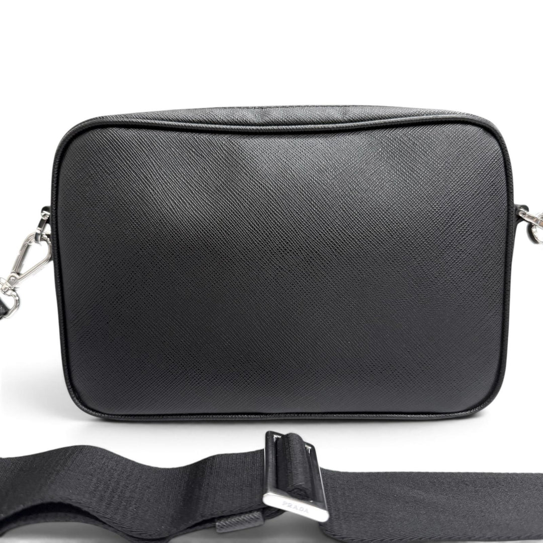 Excellent PRADA Shoulder Bag Triangle logo black Safiano leather mens 2VH170