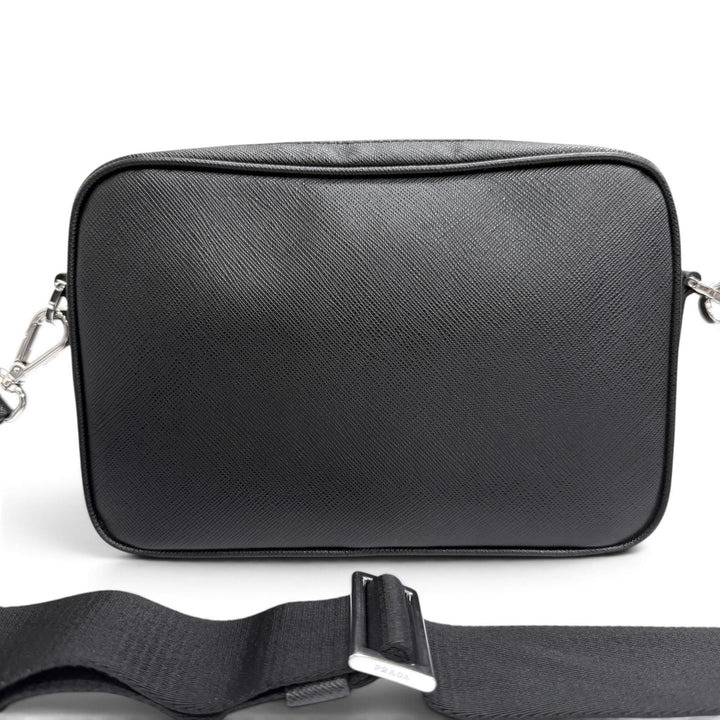 Excellent PRADA Shoulder Bag Triangle logo black Safiano leather mens 2VH170