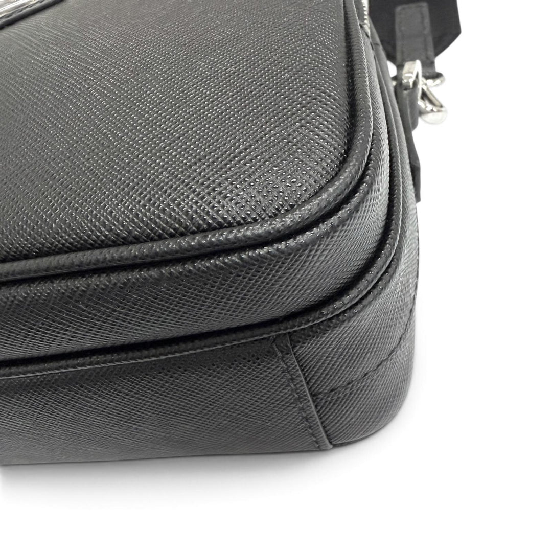 Excellent PRADA Shoulder Bag Triangle logo black Safiano leather mens 2VH170