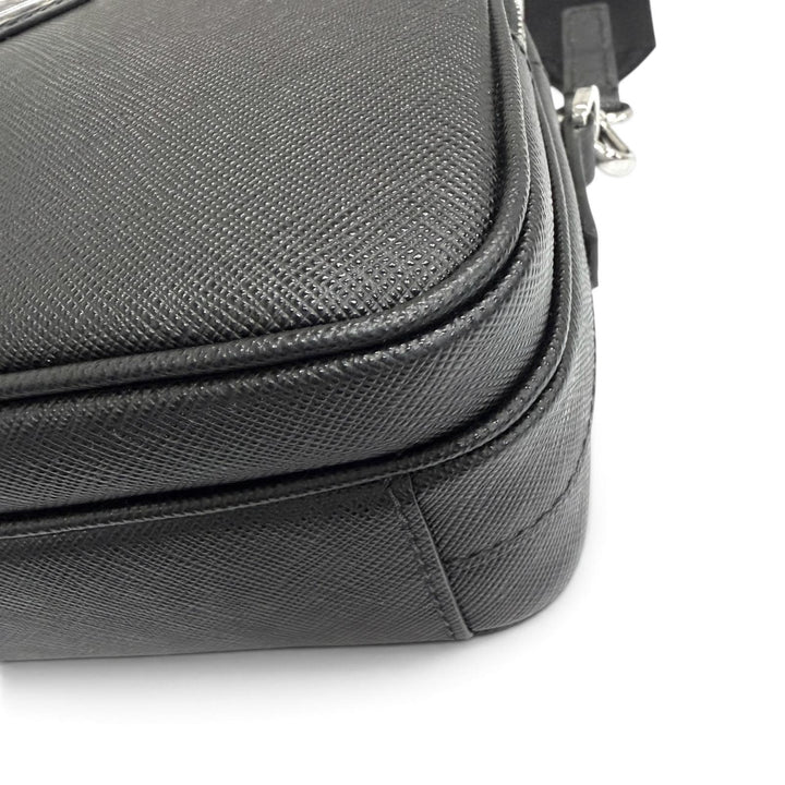 Excellent PRADA Shoulder Bag Triangle logo black Safiano leather mens 2VH170