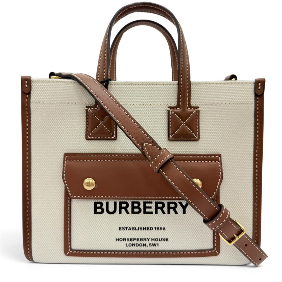 Pristine BURBERRY Handbag mini freya tote 2WAY Shoulder Bag beige canvas 8044143