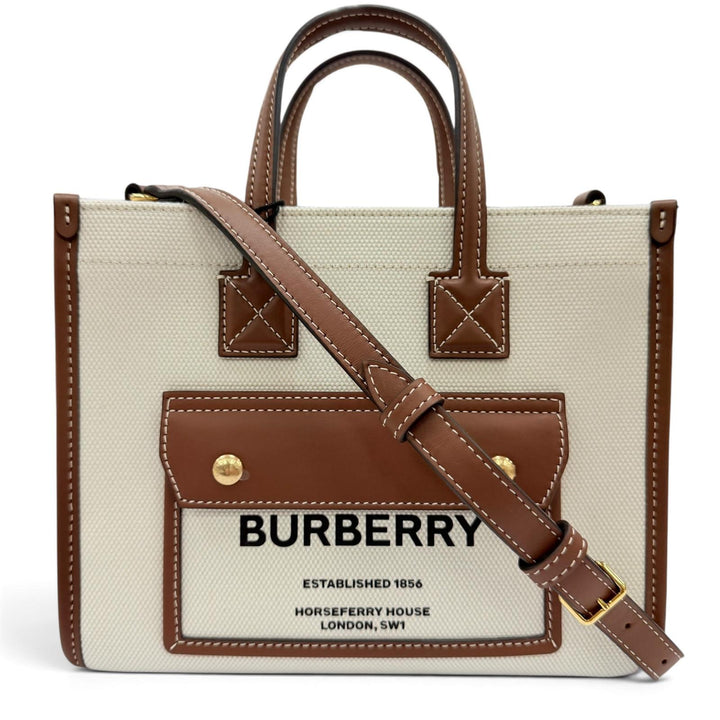 Pristine BURBERRY Handbag mini freya tote 2WAY Shoulder Bag beige canvas 8044143