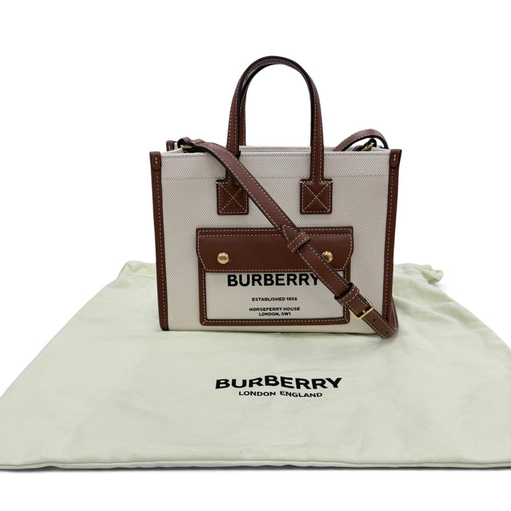 Pristine BURBERRY Handbag mini freya tote 2WAY Shoulder Bag beige canvas 8044143