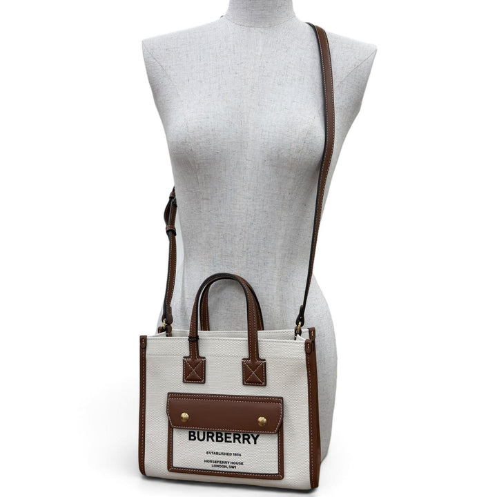 Pristine BURBERRY Handbag mini freya tote 2WAY Shoulder Bag beige canvas 8044143