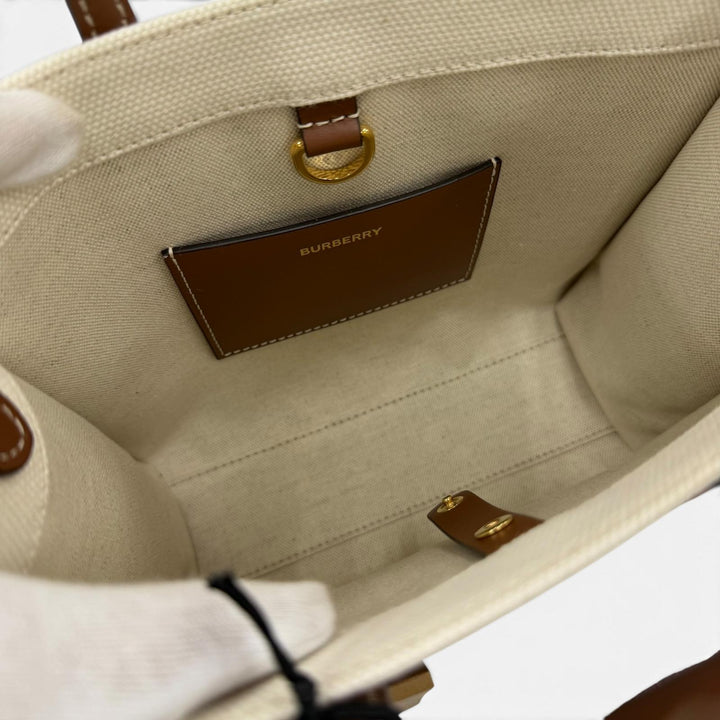 Pristine BURBERRY Handbag mini freya tote 2WAY Shoulder Bag beige canvas 8044143