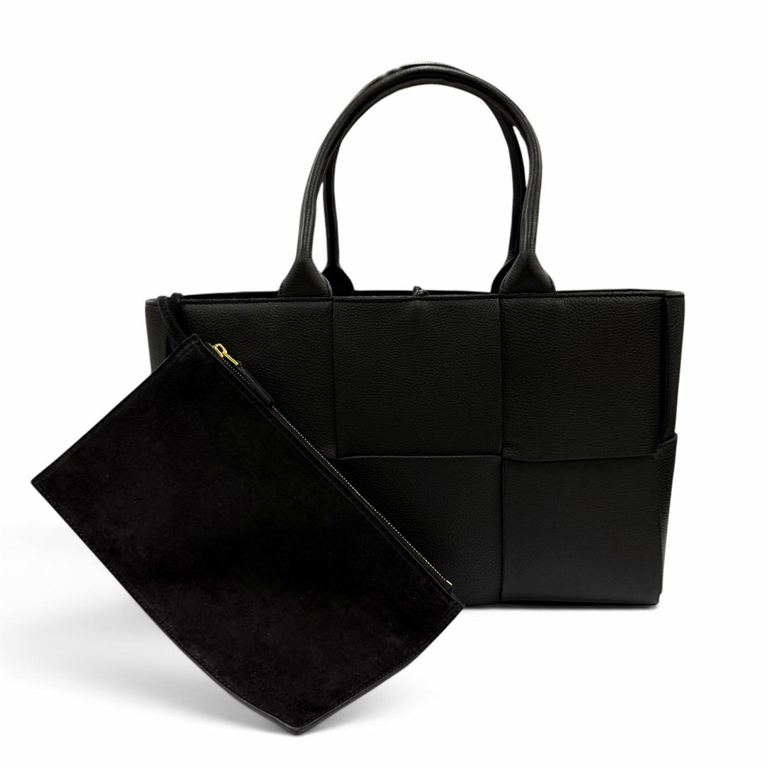 Great BOTTEGAVENETA Small The Arco Tote Bag Leather with pouch black 652867