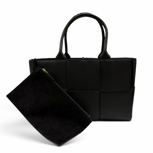 Great BOTTEGAVENETA Small The Arco Tote Bag Leather with pouch black 652867