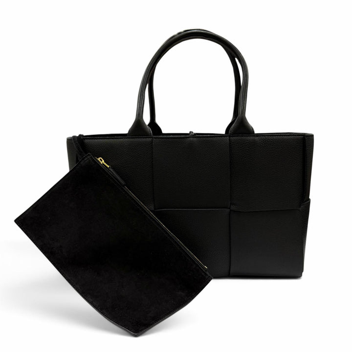 Great BOTTEGAVENETA Small The Arco Tote Bag Leather with pouch black 652867
