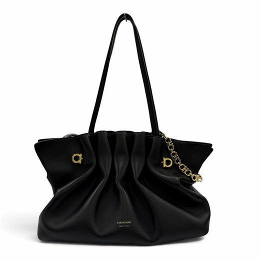 Great FERRAGAMO Tote Bag Gancini Soft Bag M Lamb Nappa Leather 2-Way Shoulder