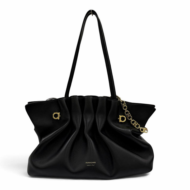 Great FERRAGAMO Tote Bag Gancini Soft Bag M Lamb Nappa Leather 2-Way Shoulder
