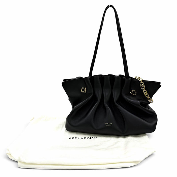 Great FERRAGAMO Tote Bag Gancini Soft Bag M Lamb Nappa Leather 2-Way Shoulder