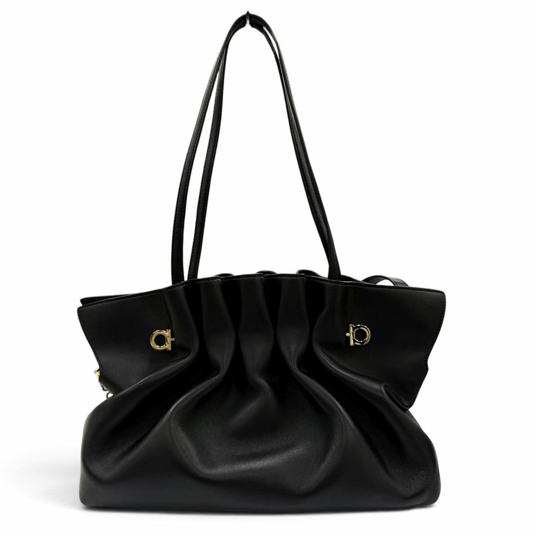 Great FERRAGAMO Tote Bag Gancini Soft Bag M Lamb Nappa Leather 2-Way Shoulder