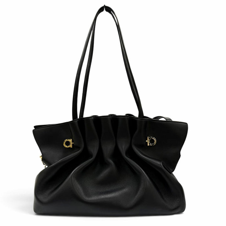 Great FERRAGAMO Tote Bag Gancini Soft Bag M Lamb Nappa Leather 2-Way Shoulder