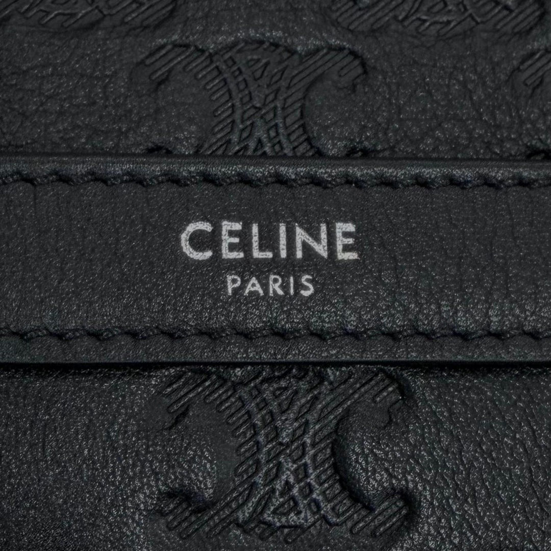 Excellent CELINE Shoulder Bag Triomphe Medium Messenger black leather mens 11700