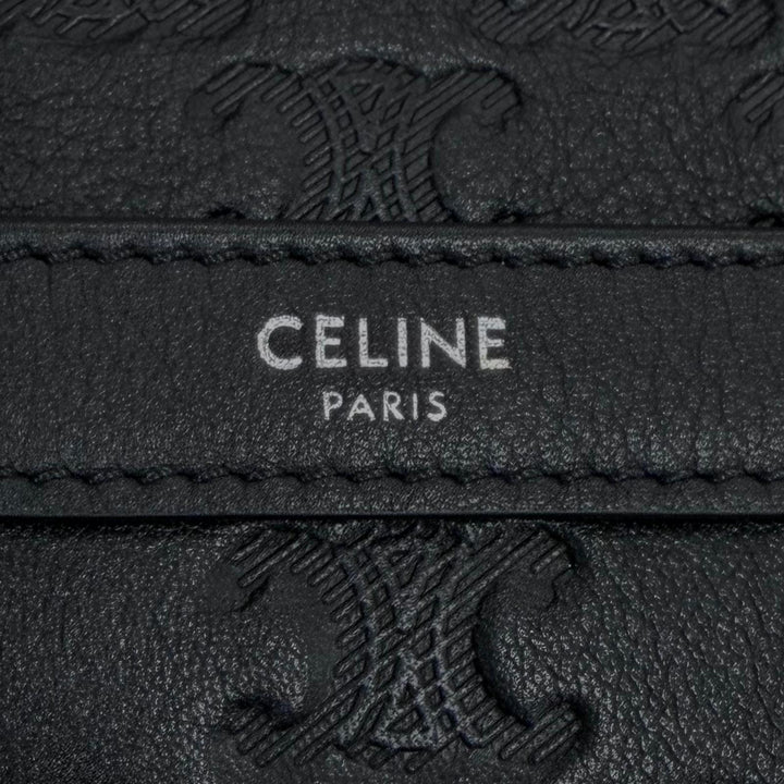 Excellent CELINE Shoulder Bag Triomphe Medium Messenger black leather mens 11700