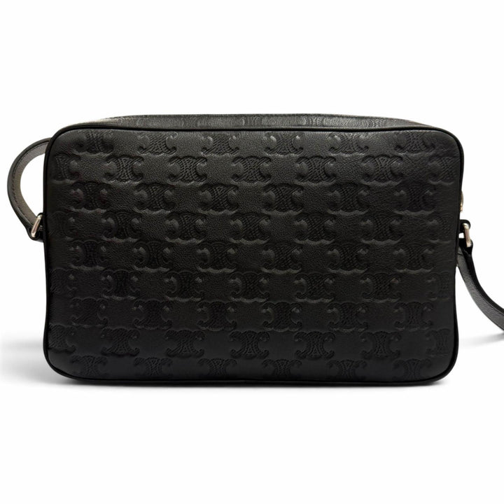 Excellent CELINE Shoulder Bag Triomphe Medium Messenger black leather mens 11700