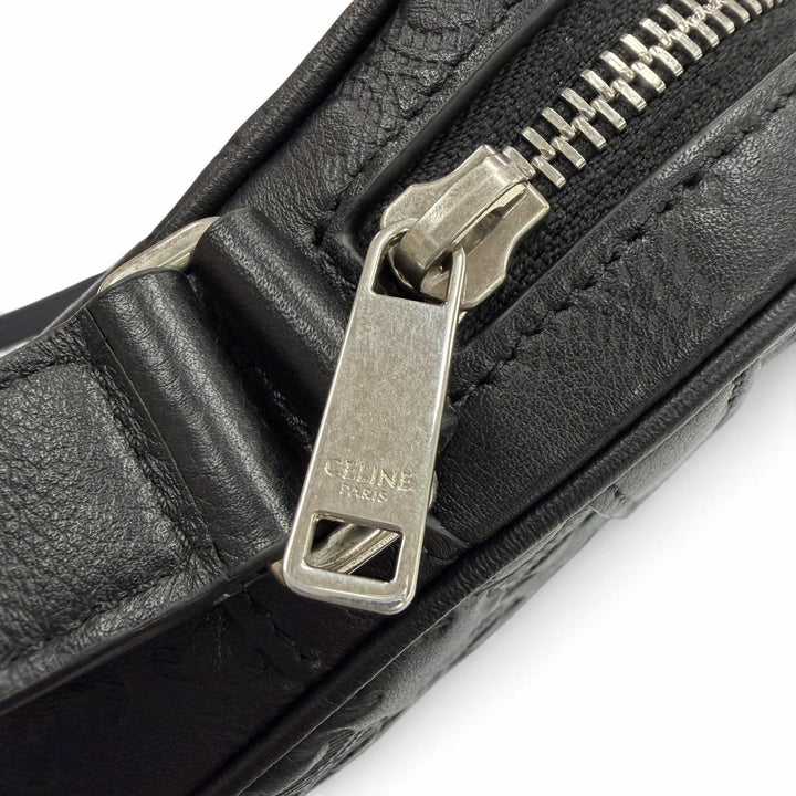 Excellent CELINE Shoulder Bag Triomphe Medium Messenger black leather mens 11700