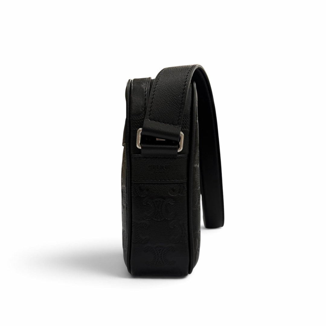 Excellent CELINE Shoulder Bag Triomphe Medium Messenger black leather mens 11700