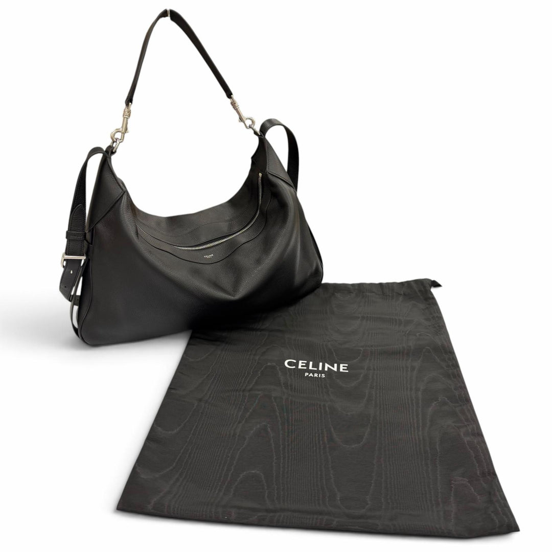 Great CELINE Shoulder Bag Large Strap Romy 2WAY black leather mens 11177