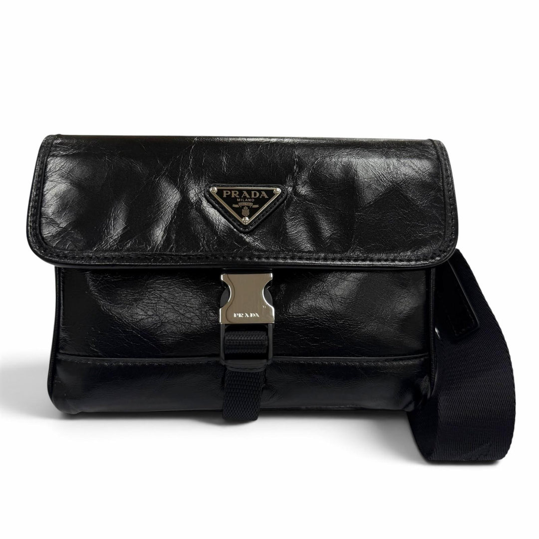 Excellent PRADA Shoulder Bag black Soft Look Leather mens 2ZH108